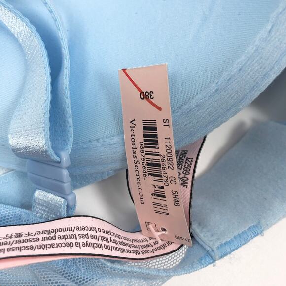 NEW Victoria's Secret Push Up Bra 38D Underwire Padded Mesh Lace Floral Blue VS - Picture 5 of 6